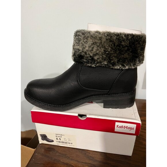 Kadi Maya Womens Black Ankle Boots w/ Faux Fur Trim & Side Zip Size 8.5 - Picture 5 of 9